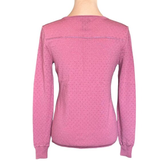 THEORY Wool Henley Sweater Sz.M Pointelle Knit Pink Preppy Lightweight Cottage - Picture 4 of 10